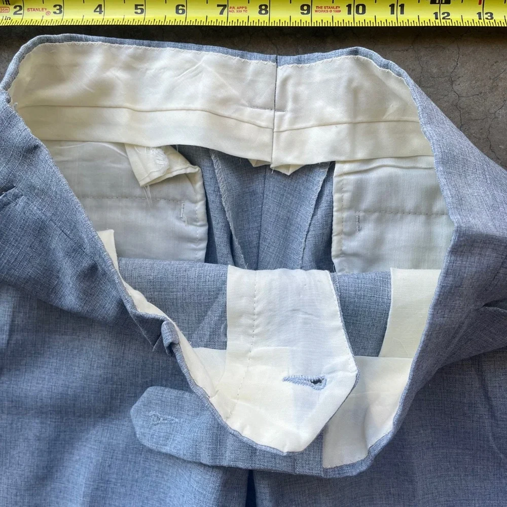 Vintage Mens Wide Leg Trousers Light Blue Flat Front Dress Pants 31x31
